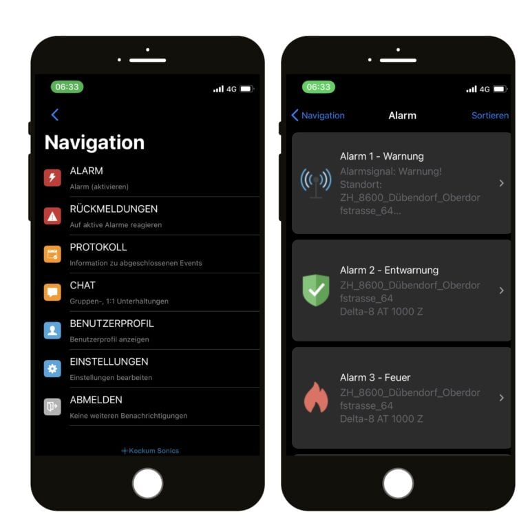 ks.Alert App Menü Übersicht