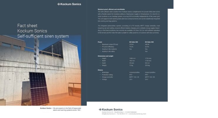 Kockum Sonics Datenblatt Thumbnail Autarkes Sirenensystem EN