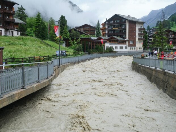 Zermatt,,Switzerland, ,06.21.2024:,Rushing,River,With,Turbulent,Water,Flowing